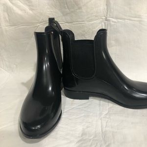 Sam Edelman Women's Sz 7 Black Faux Patent Leather Tinsley Chelsea Rain Boots